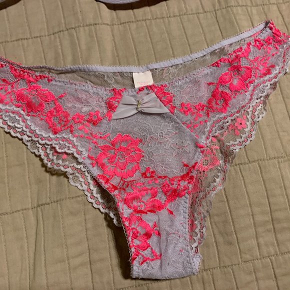 Victoria's Secret Unlined Pink and Lavender 34DD Demi Bra and Small Panty Set - Picture 7 of 8
